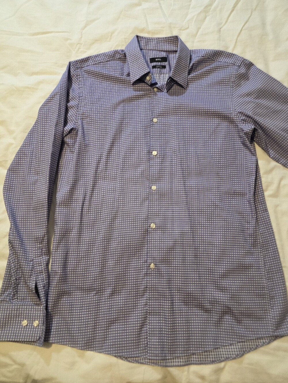 Hugo Boss Men's Blue Micro-Check Dress Shirt 16.5
